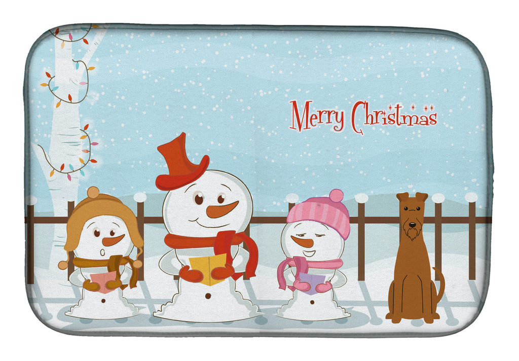 Merry Christmas Carolers Irish Terrier Dish Drying Mat Absorbent Dish Drying Mat Pad for Kitchen Counter Dish Drainer Mat for Countertop, 14 x 21", Multicolor