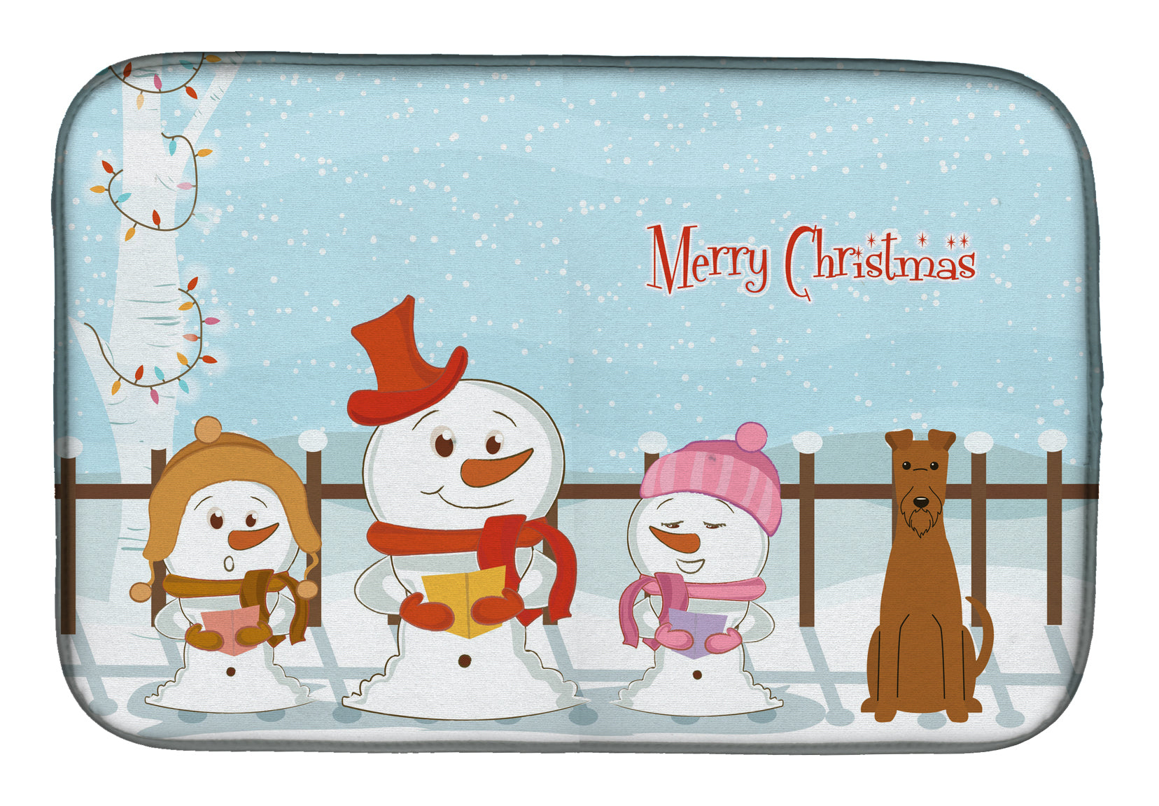 Merry Christmas Carolers Irish Terrier Dish Drying Mat Absorbent Dish Drying Mat Pad for Kitchen Counter Dish Drainer Mat for Countertop, 14 x 21", Multicolor