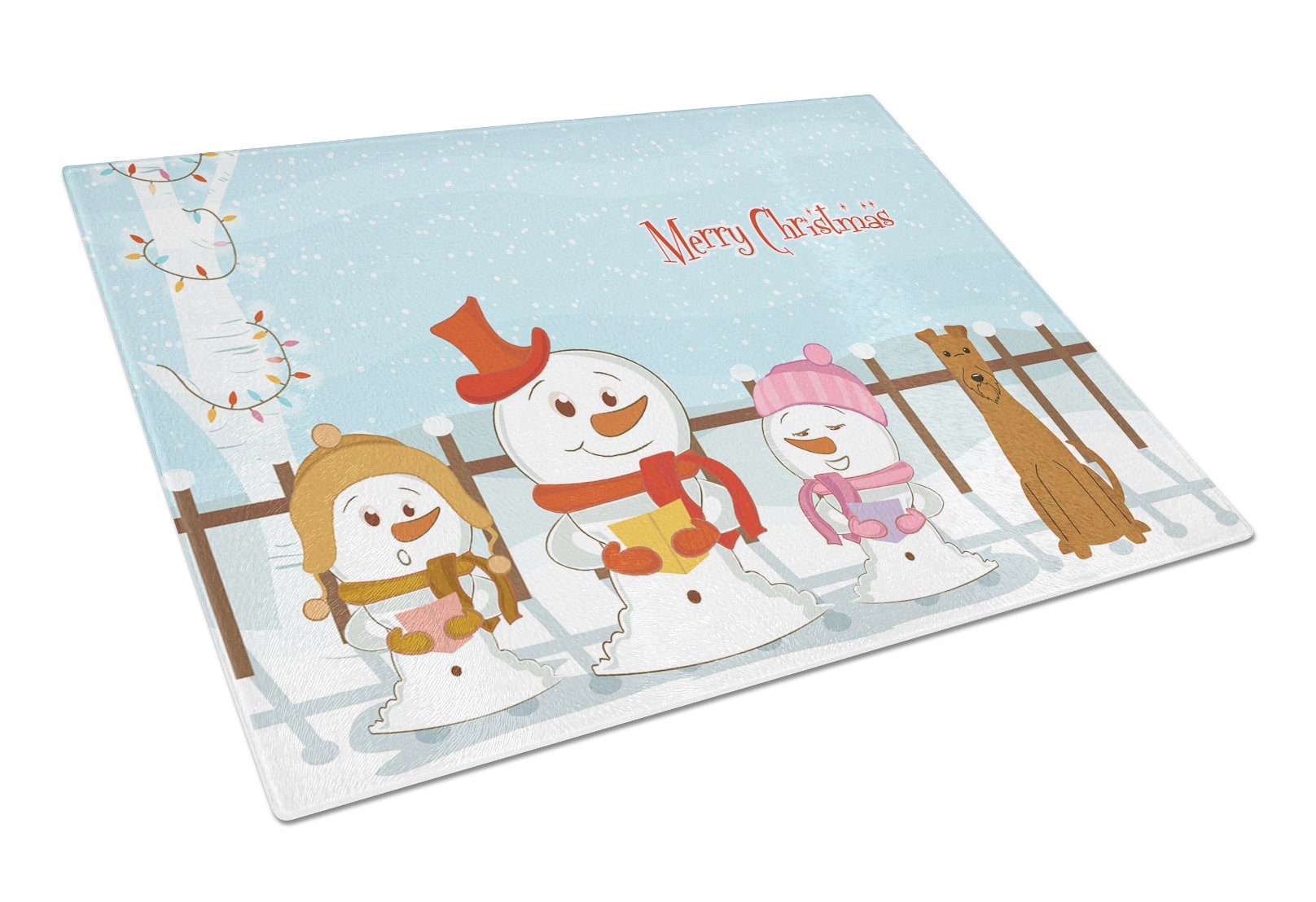 Merry Christmas Carolers Irish Terrier Cutting Board Tempered Glass Kitchen Cutting Surface, Heat Resistant Chopping, Non-Slip Feet, Food Prep & Serving