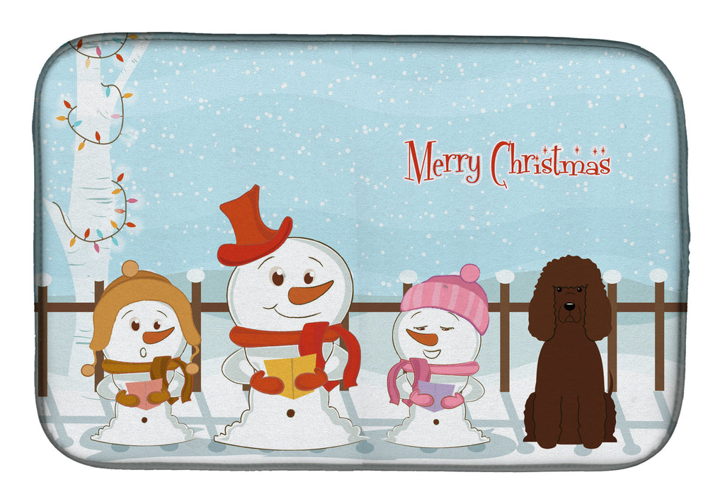 Merry Christmas Carolers Irish Water Spaniel Dish Drying Mat Absorbent Dish Drying Mat Pad for Kitchen Counter Dish Drainer Mat for Countertop, 14 x 21", Multicolor