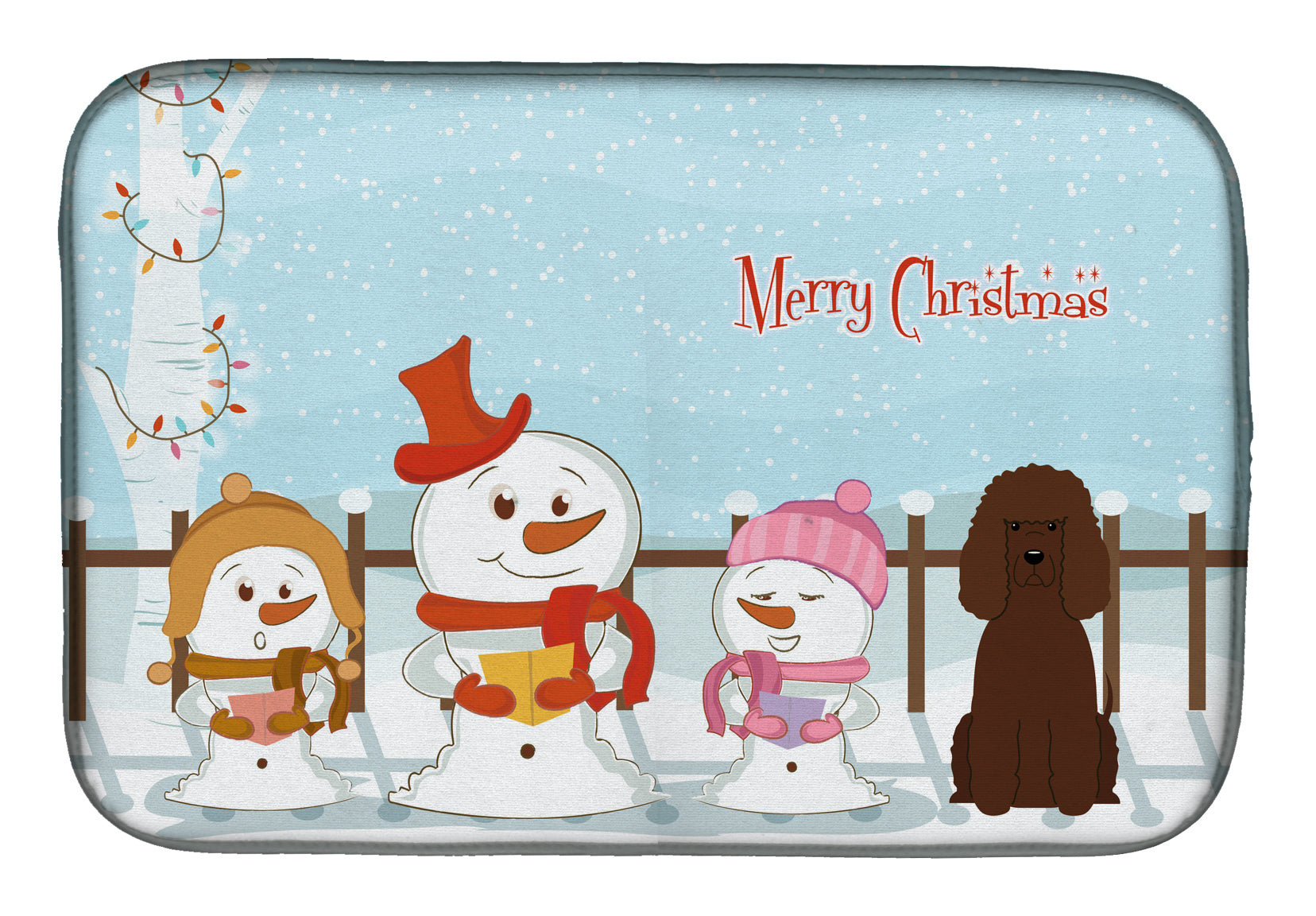 Merry Christmas Carolers Irish Water Spaniel Dish Drying Mat Absorbent Dish Drying Mat Pad for Kitchen Counter Dish Drainer Mat for Countertop, 14 x 21", Multicolor