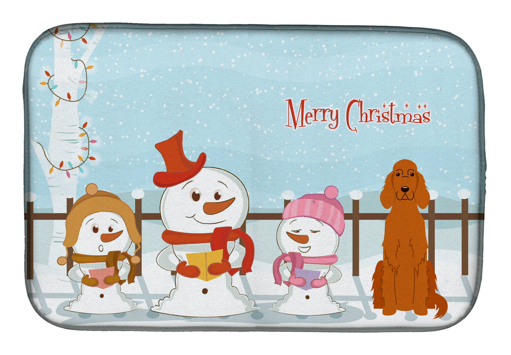 Merry Christmas Carolers Irish Setter Dish Drying Mat Absorbent Dish Drying Mat Pad for Kitchen Counter Dish Drainer Mat for Countertop, 14 x 21", Multicolor