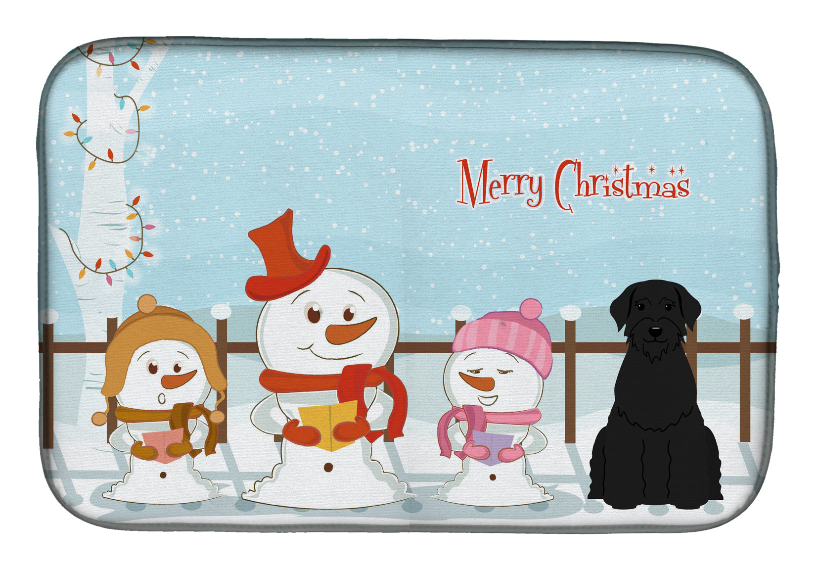 Merry Christmas Carolers Giant Schnauzer Dish Drying Mat Absorbent Dish Drying Mat Pad for Kitchen Counter Dish Drainer Mat for Countertop, 14 x 21", Multicolor