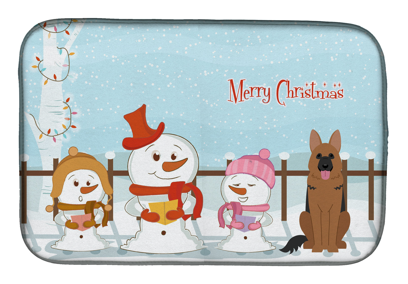 Merry Christmas Carolers German Shepherd Dish Drying Mat Absorbent Dish Drying Mat Pad for Kitchen Counter Dish Drainer Mat for Countertop, 14 x 21", Multicolor