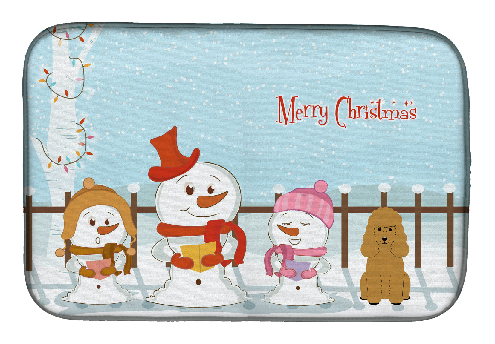 Merry Christmas Carolers Poodle Tan Dish Drying Mat Absorbent Dish Drying Mat Pad for Kitchen Counter Dish Drainer Mat for Countertop, 14 x 21", Multicolor