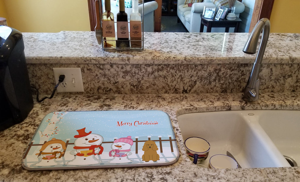 Merry Christmas Carolers Poodle Tan Dish Drying Mat Absorbent Dish Drying Mat Pad for Kitchen Counter Dish Drainer Mat for Countertop, 14 x 21", Multicolor