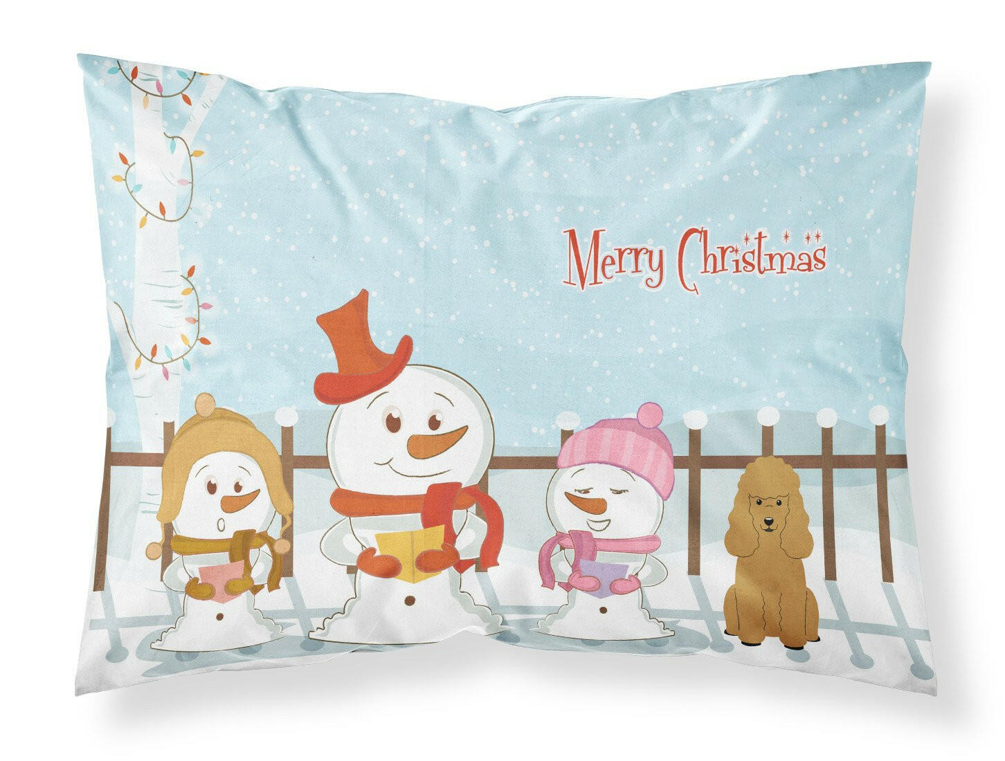 Merry Christmas Carolers Poodle Tan Standard Pillowcase Lightweight Super Soft Easy Care Decorative Artwork Pillowcase, Standard