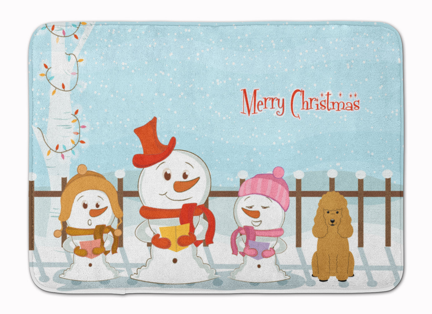 Merry Christmas Carolers Poodle Tan Memory Foam Kitchen Mat Machine Washable Anti-Fatigue Cushion Comfort Bath or Kitchen Rug