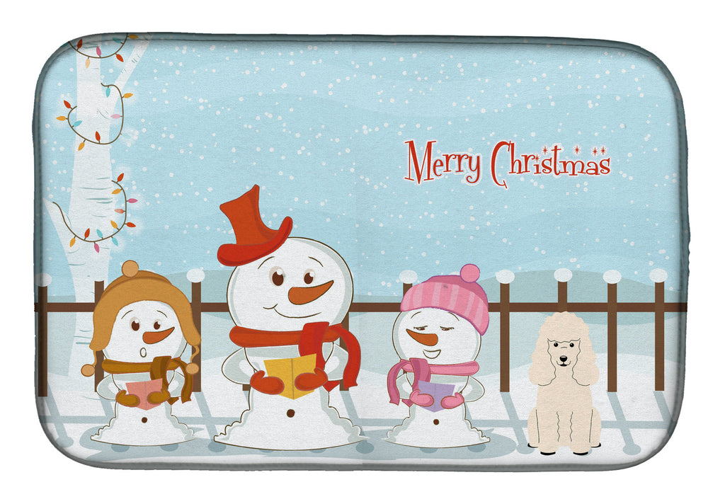 Merry Christmas Carolers Poodle White Dish Drying Mat Absorbent Dish Drying Mat Pad for Kitchen Counter Dish Drainer Mat for Countertop, 14 x 21", Multicolor