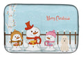 Merry Christmas Carolers Poodle White Dish Drying Mat Absorbent Dish Drying Mat Pad for Kitchen Counter Dish Drainer Mat for Countertop, 14 x 21", Multicolor