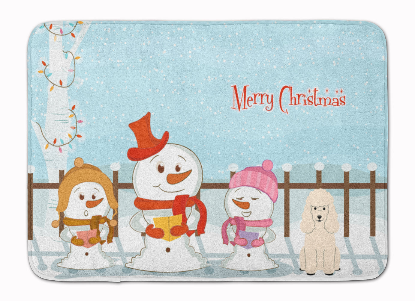 Merry Christmas Carolers Poodle White Memory Foam Kitchen Mat Machine Washable Anti-Fatigue Cushion Comfort Bath or Kitchen Rug