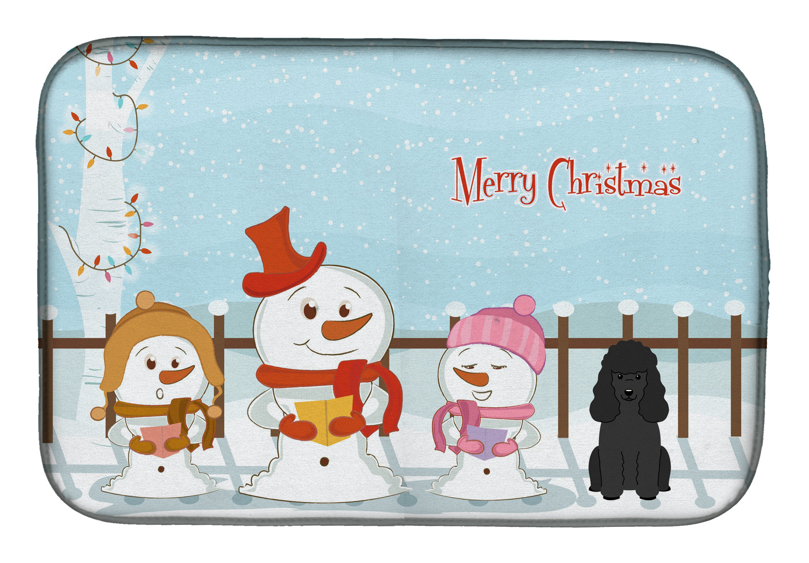 Merry Christmas Carolers Poodle Black Dish Drying Mat Absorbent Dish Drying Mat Pad for Kitchen Counter Dish Drainer Mat for Countertop, 14 x 21", Multicolor