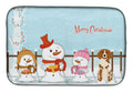 Merry Christmas Carolers Brittany Spaniel Dish Drying Mat Absorbent Dish Drying Mat Pad for Kitchen Counter Dish Drainer Mat for Countertop, 14 x 21", Multicolor