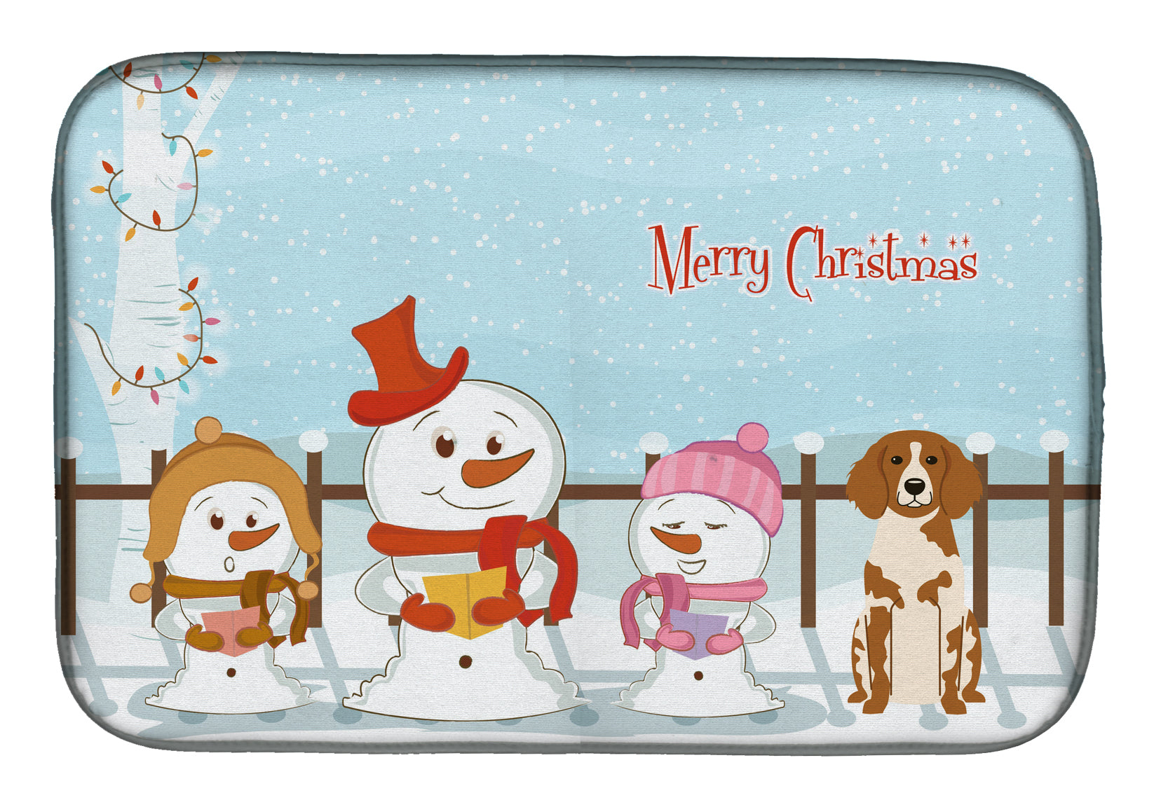 Merry Christmas Carolers Brittany Spaniel Dish Drying Mat Absorbent Dish Drying Mat Pad for Kitchen Counter Dish Drainer Mat for Countertop, 14 x 21", Multicolor