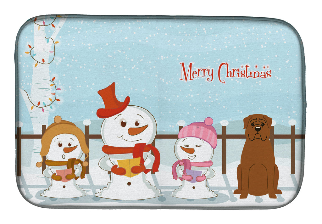 Merry Christmas Carolers Dogue de Bourdeaux Dish Drying Mat Absorbent Dish Drying Mat Pad for Kitchen Counter Dish Drainer Mat for Countertop, 14 x 21", Multicolor