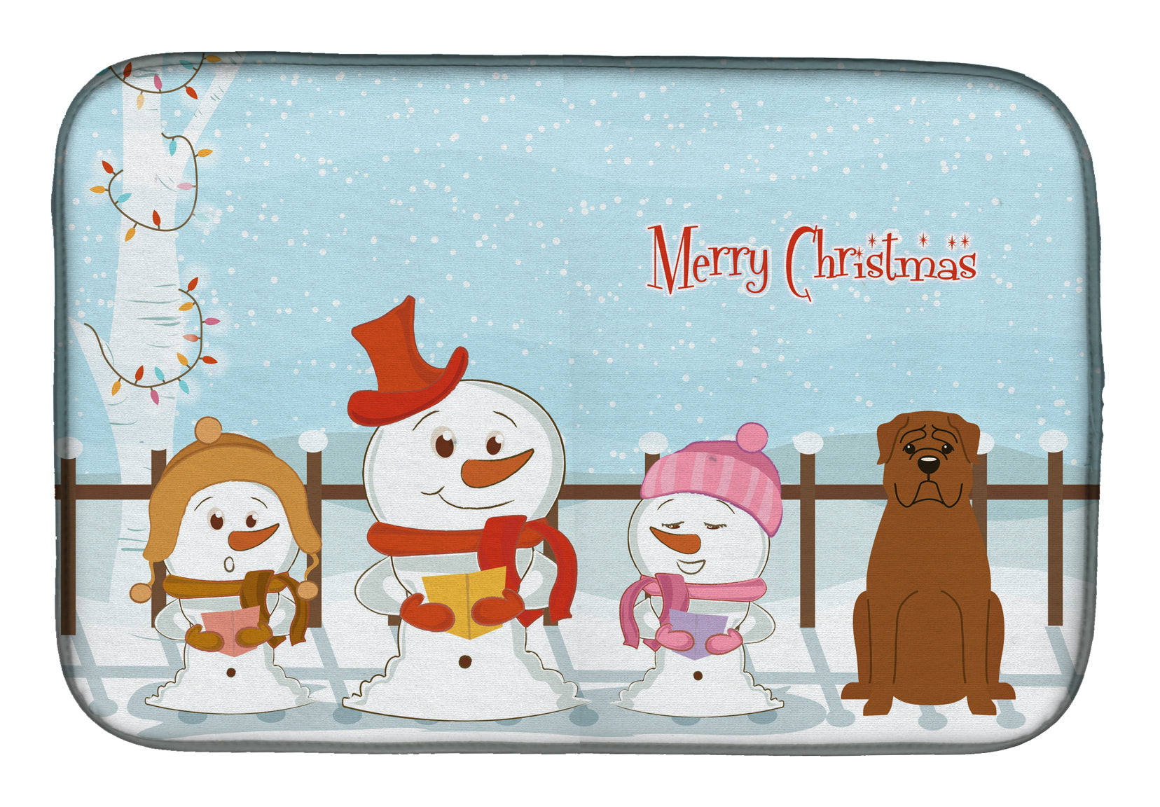Merry Christmas Carolers Dogue de Bourdeaux Dish Drying Mat Absorbent Dish Drying Mat Pad for Kitchen Counter Dish Drainer Mat for Countertop, 14 x 21", Multicolor