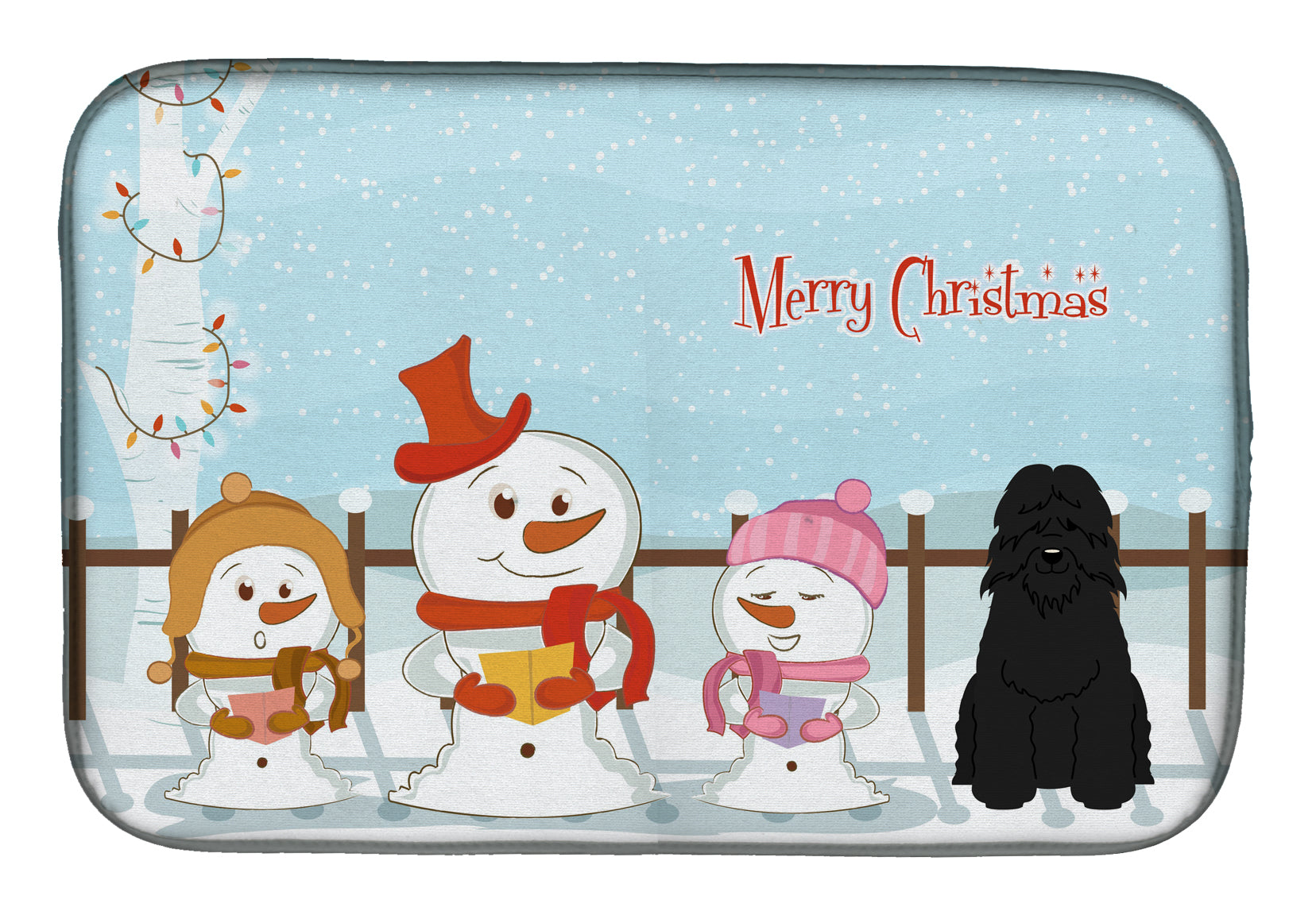 Merry Christmas Carolers Bouvier des Flandres Dish Drying Mat Absorbent Dish Drying Mat Pad for Kitchen Counter Dish Drainer Mat for Countertop, 14 x 21", Multicolor