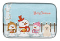 Merry Christmas Carolers Bichon Frise Dish Drying Mat Absorbent Dish Drying Mat Pad for Kitchen Counter Dish Drainer Mat for Countertop, 14 x 21", Multicolor