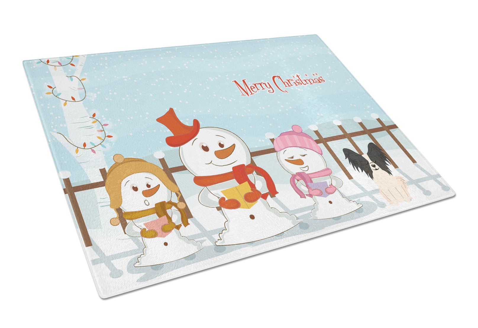 Merry Christmas Carolers Papillon Black White Cutting Board Tempered Glass Kitchen Cutting Surface, Heat Resistant Chopping, Non-Slip Feet, Food Prep & Serving