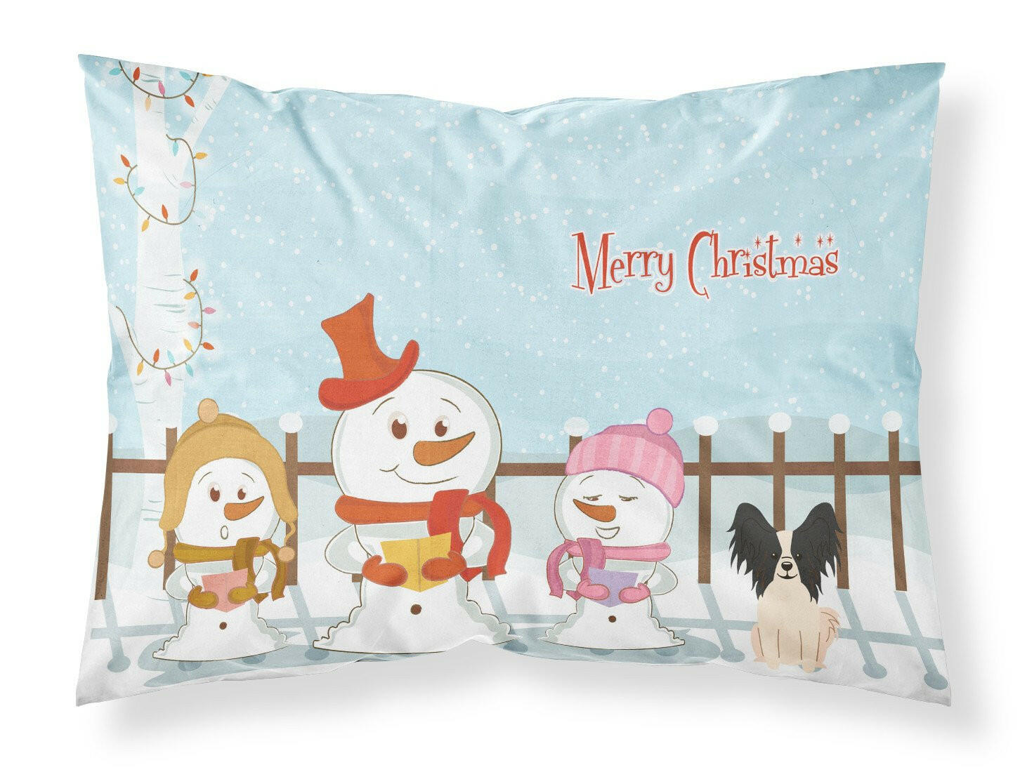 Merry Christmas Carolers Papillon Black White Standard Pillowcase Lightweight Super Soft Easy Care Decorative Artwork Pillowcase, Standard