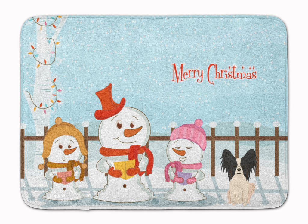 Merry Christmas Carolers Papillon Black White Memory Foam Kitchen Mat Machine Washable Anti-Fatigue Cushion Comfort Bath or Kitchen Rug