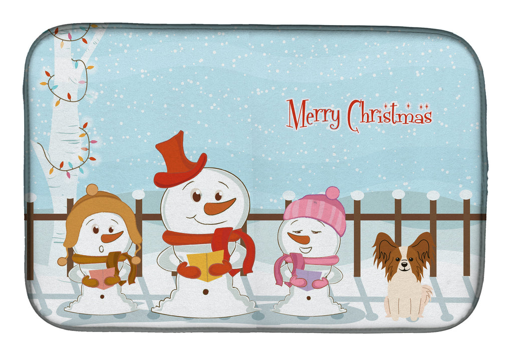Merry Christmas Carolers Papillon Red White Dish Drying Mat Absorbent Dish Drying Mat Pad for Kitchen Counter Dish Drainer Mat for Countertop, 14 x 21", Multicolor