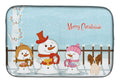Merry Christmas Carolers Papillon Red White Dish Drying Mat Absorbent Dish Drying Mat Pad for Kitchen Counter Dish Drainer Mat for Countertop, 14 x 21", Multicolor