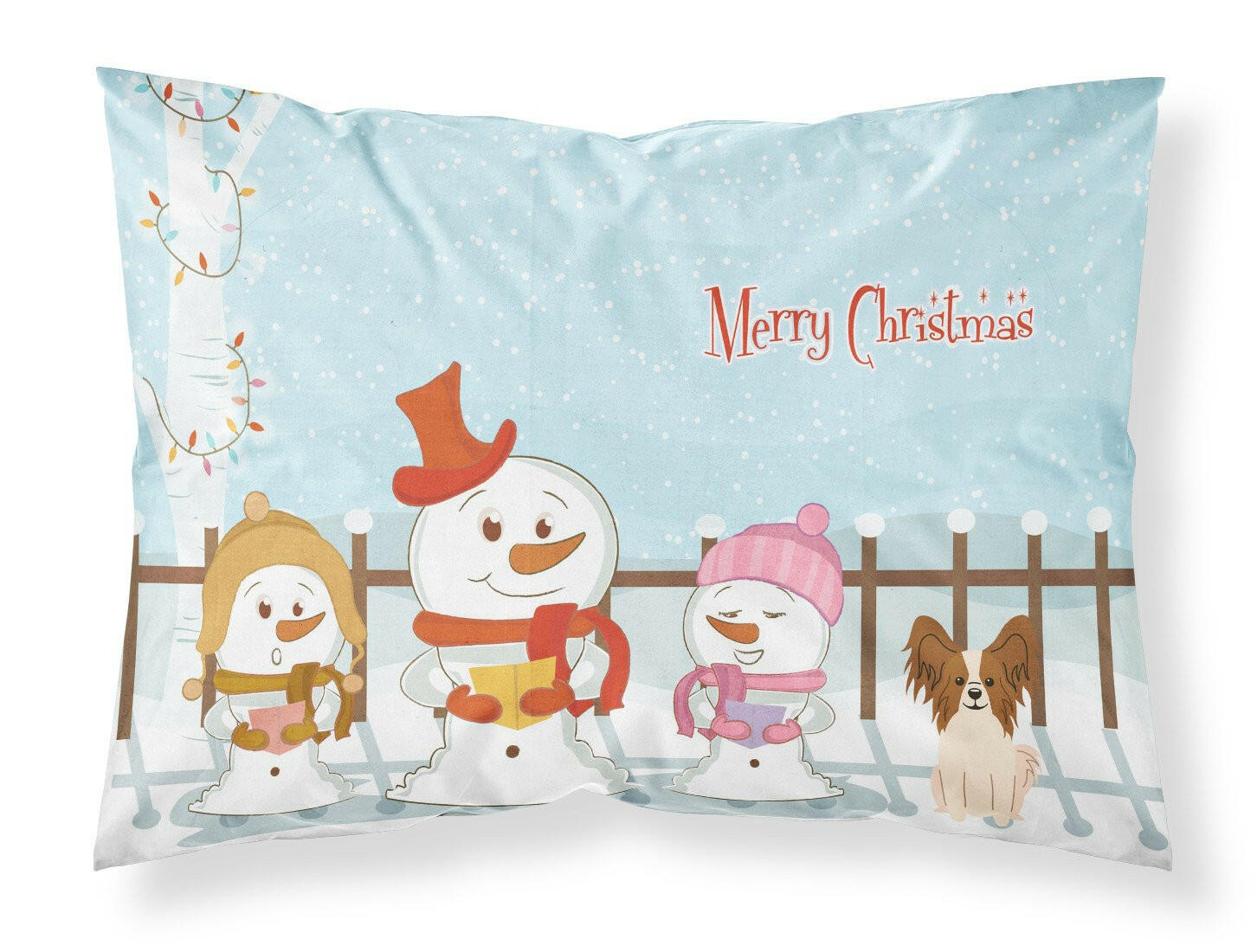Merry Christmas Carolers Papillon Red White Standard Pillowcase Lightweight Super Soft Easy Care Decorative Artwork Pillowcase, Standard