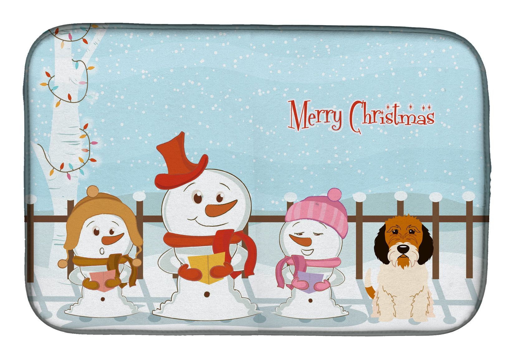 Merry Christmas Carolers Petit Basset Griffon Veenden Dish Drying Mat Absorbent Dish Drying Mat Pad for Kitchen Counter Dish Drainer Mat for Countertop, 14 x 21", Multicolor