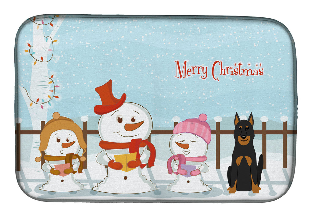 Merry Christmas Carolers Beauce Shepherd Dog Dish Drying Mat Absorbent Dish Drying Mat Pad for Kitchen Counter Dish Drainer Mat for Countertop, 14 x 21", Multicolor