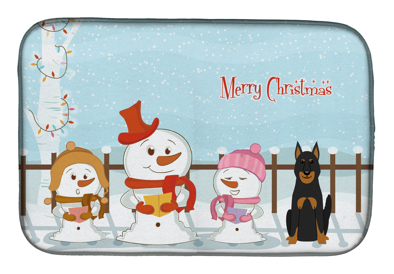 Merry Christmas Carolers Beauce Shepherd Dog Dish Drying Mat Absorbent Dish Drying Mat Pad for Kitchen Counter Dish Drainer Mat for Countertop, 14 x 21", Multicolor
