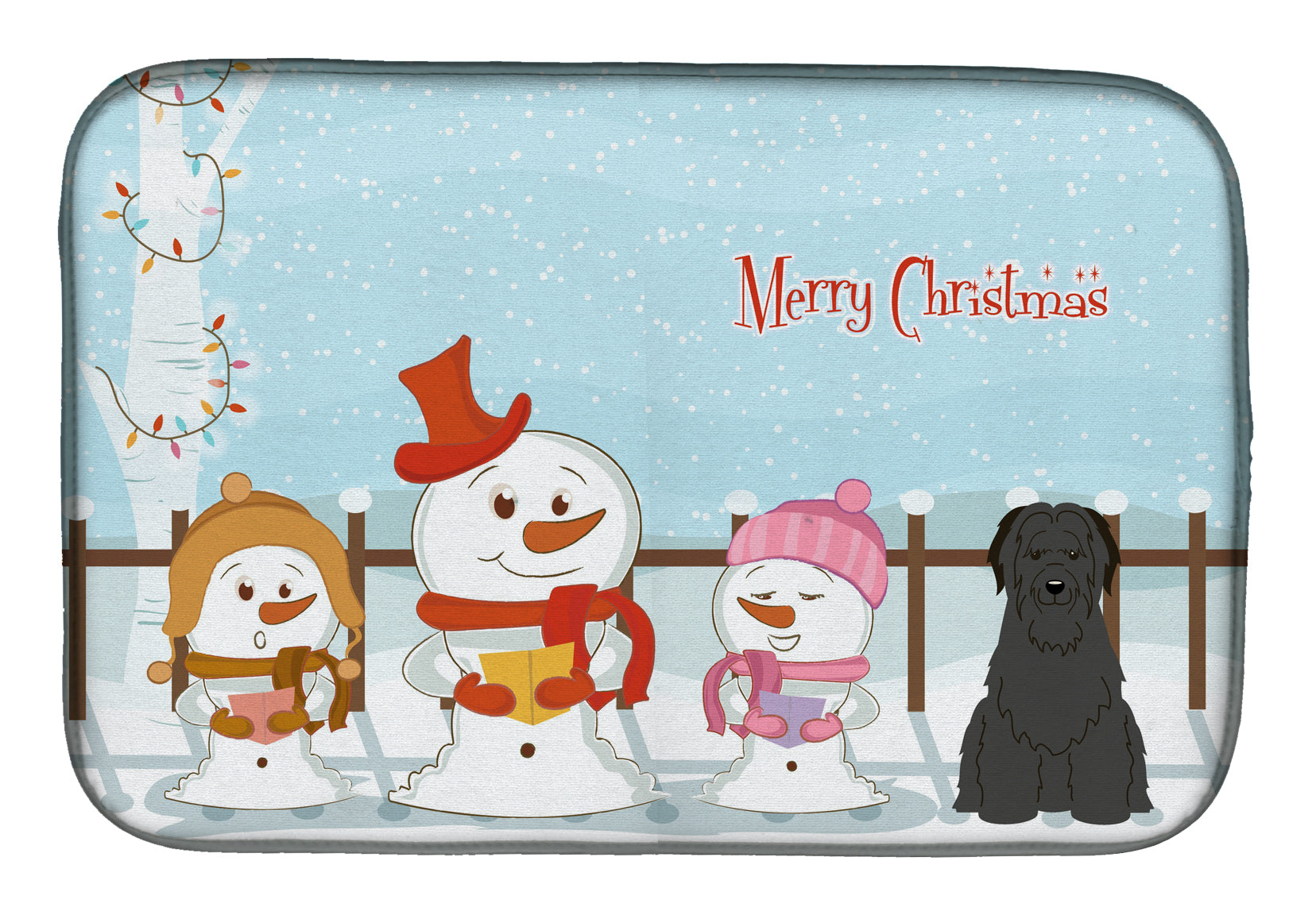 Merry Christmas Carolers Briard Black Dish Drying Mat Absorbent Dish Drying Mat Pad for Kitchen Counter Dish Drainer Mat for Countertop, 14 x 21", Multicolor