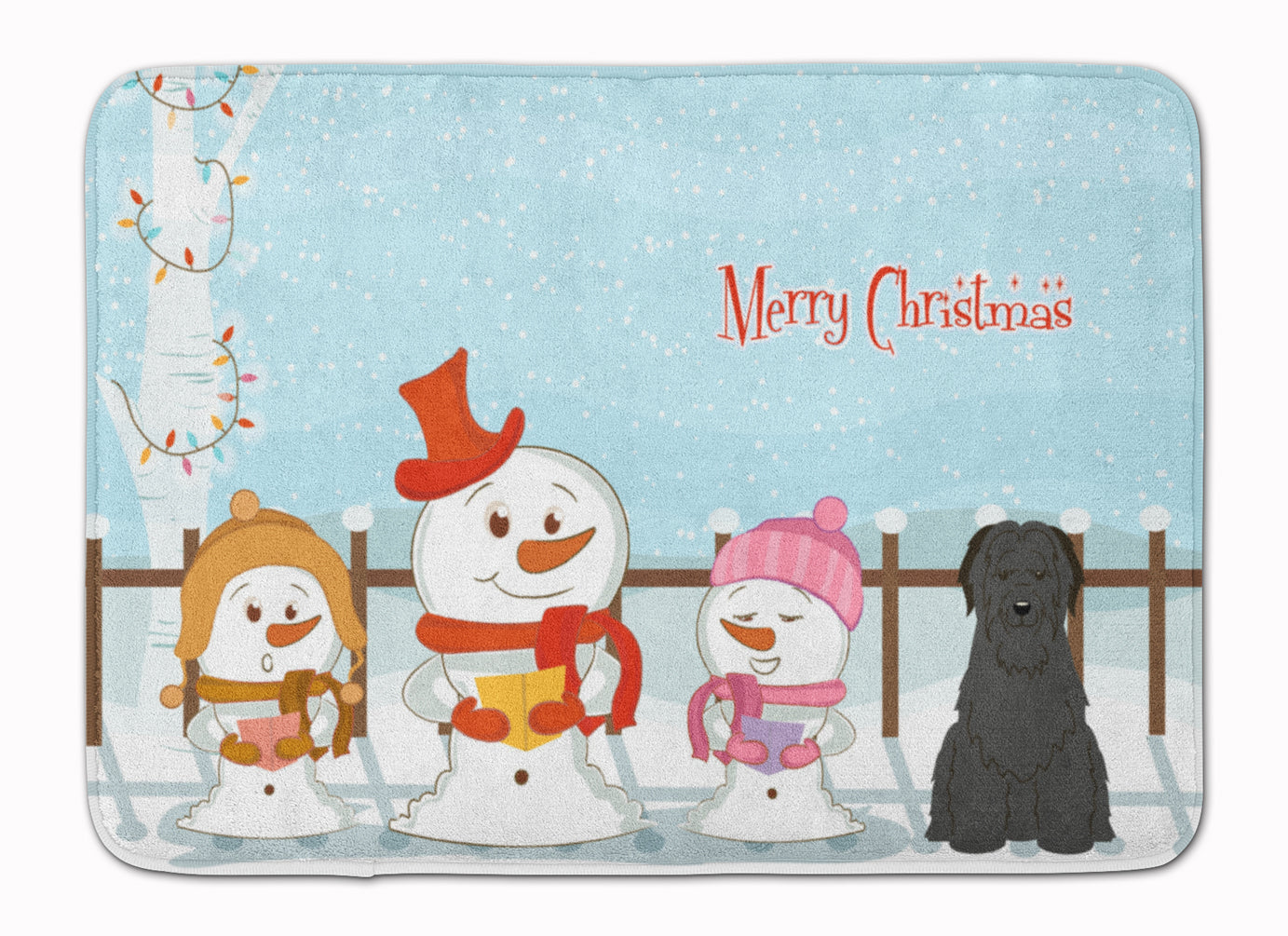Merry Christmas Carolers Briard Black Memory Foam Kitchen Mat Machine Washable Anti-Fatigue Cushion Comfort Bath or Kitchen Rug