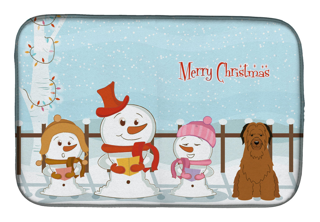 Merry Christmas Carolers Briard Brown Dish Drying Mat Absorbent Dish Drying Mat Pad for Kitchen Counter Dish Drainer Mat for Countertop, 14 x 21", Multicolor