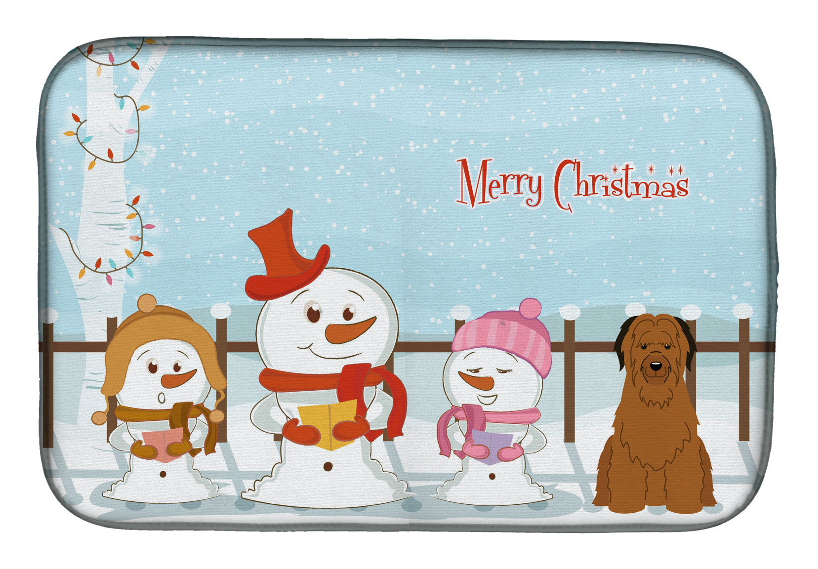 Merry Christmas Carolers Briard Brown Dish Drying Mat Absorbent Dish Drying Mat Pad for Kitchen Counter Dish Drainer Mat for Countertop, 14 x 21", Multicolor