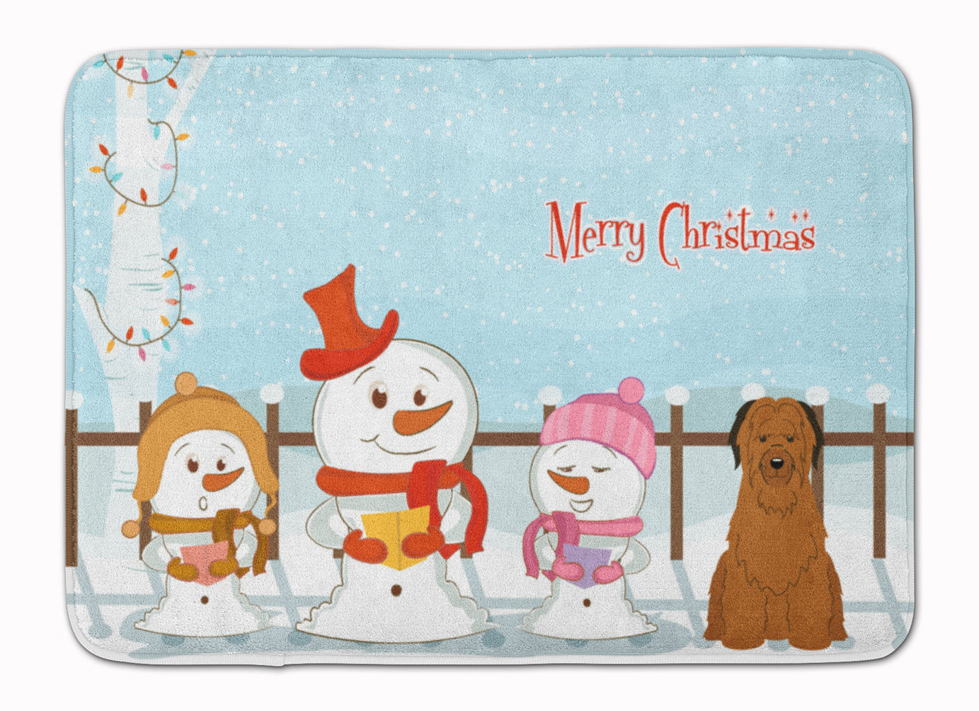 Merry Christmas Carolers Briard Brown Memory Foam Kitchen Mat Machine Washable Anti-Fatigue Cushion Comfort Bath or Kitchen Rug
