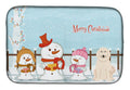 Merry Christmas Carolers Great Pyrenese Dish Drying Mat Absorbent Dish Drying Mat Pad for Kitchen Counter Dish Drainer Mat for Countertop, 14 x 21", Multicolor
