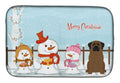 Merry Christmas Carolers Bullmastiff Dish Drying Mat Absorbent Dish Drying Mat Pad for Kitchen Counter Dish Drainer Mat for Countertop, 14 x 21", Multicolor