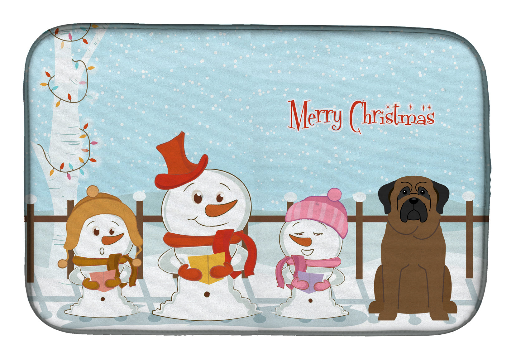 Merry Christmas Carolers Bullmastiff Dish Drying Mat Absorbent Dish Drying Mat Pad for Kitchen Counter Dish Drainer Mat for Countertop, 14 x 21", Multicolor