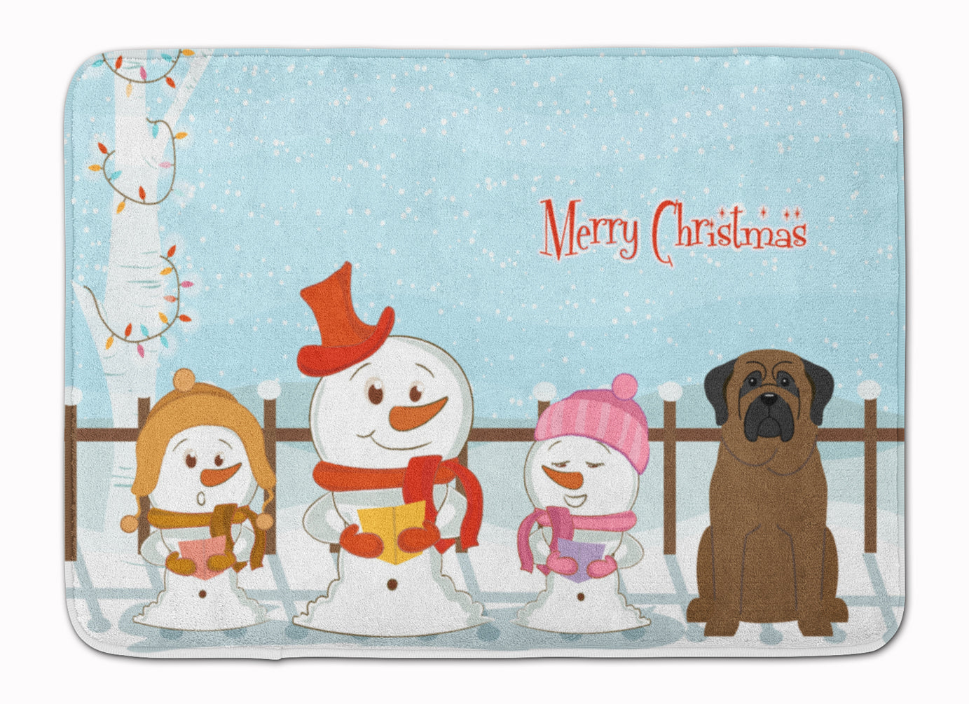 Merry Christmas Carolers Bullmastiff Memory Foam Kitchen Mat Machine Washable Anti-Fatigue Cushion Comfort Bath or Kitchen Rug