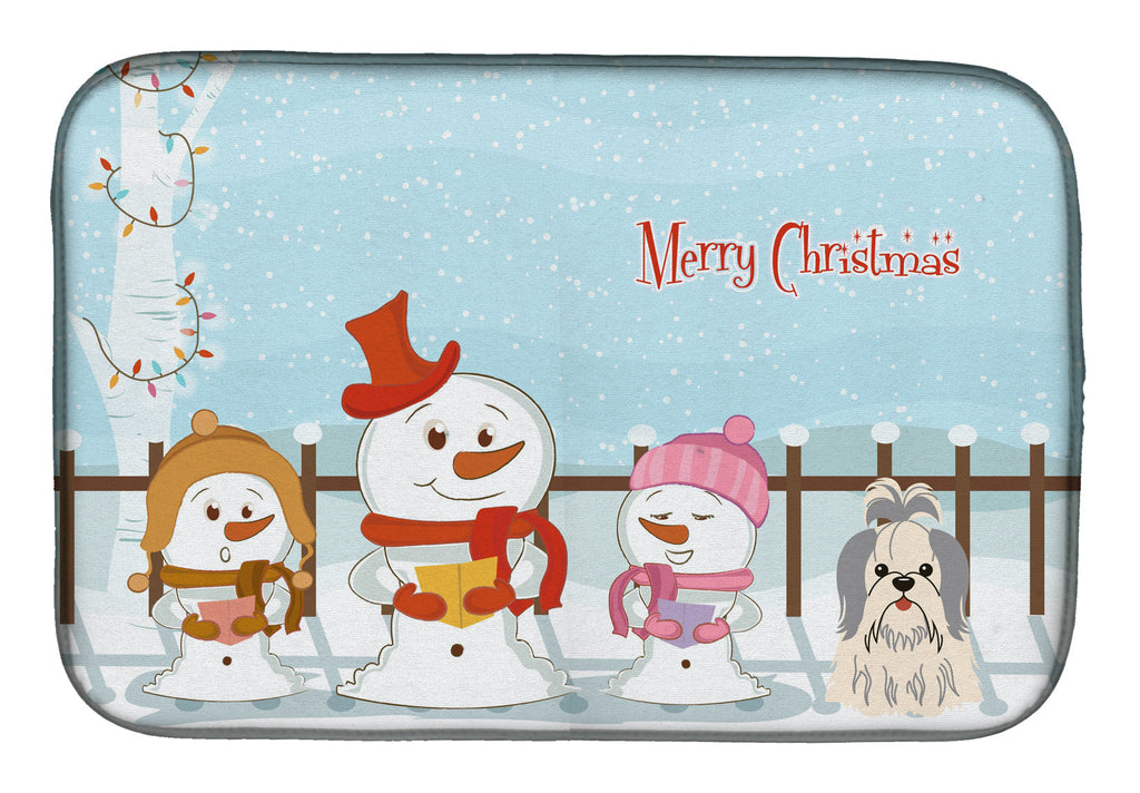 Merry Christmas Carolers Shih Tzu Silver White Dish Drying Mat Absorbent Dish Drying Mat Pad for Kitchen Counter Dish Drainer Mat for Countertop, 14 x 21", Multicolor