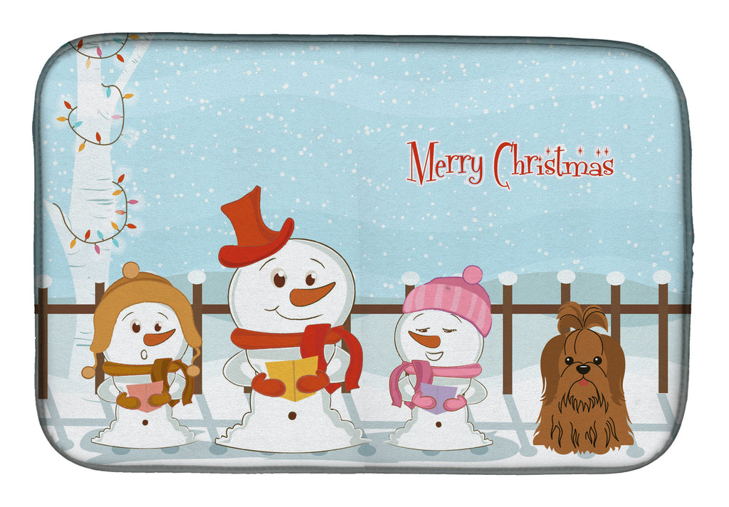 Merry Christmas Carolers Shih Tzu Chocolate Dish Drying Mat Absorbent Dish Drying Mat Pad for Kitchen Counter Dish Drainer Mat for Countertop, 14 x 21", Multicolor