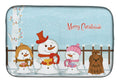 Merry Christmas Carolers Shih Tzu Chocolate Dish Drying Mat Absorbent Dish Drying Mat Pad for Kitchen Counter Dish Drainer Mat for Countertop, 14 x 21", Multicolor