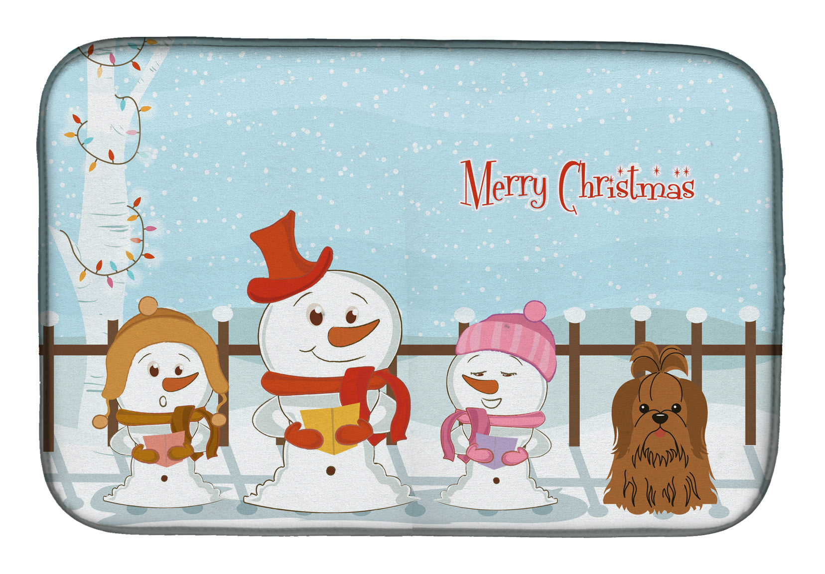 Merry Christmas Carolers Shih Tzu Chocolate Dish Drying Mat Absorbent Dish Drying Mat Pad for Kitchen Counter Dish Drainer Mat for Countertop, 14 x 21", Multicolor
