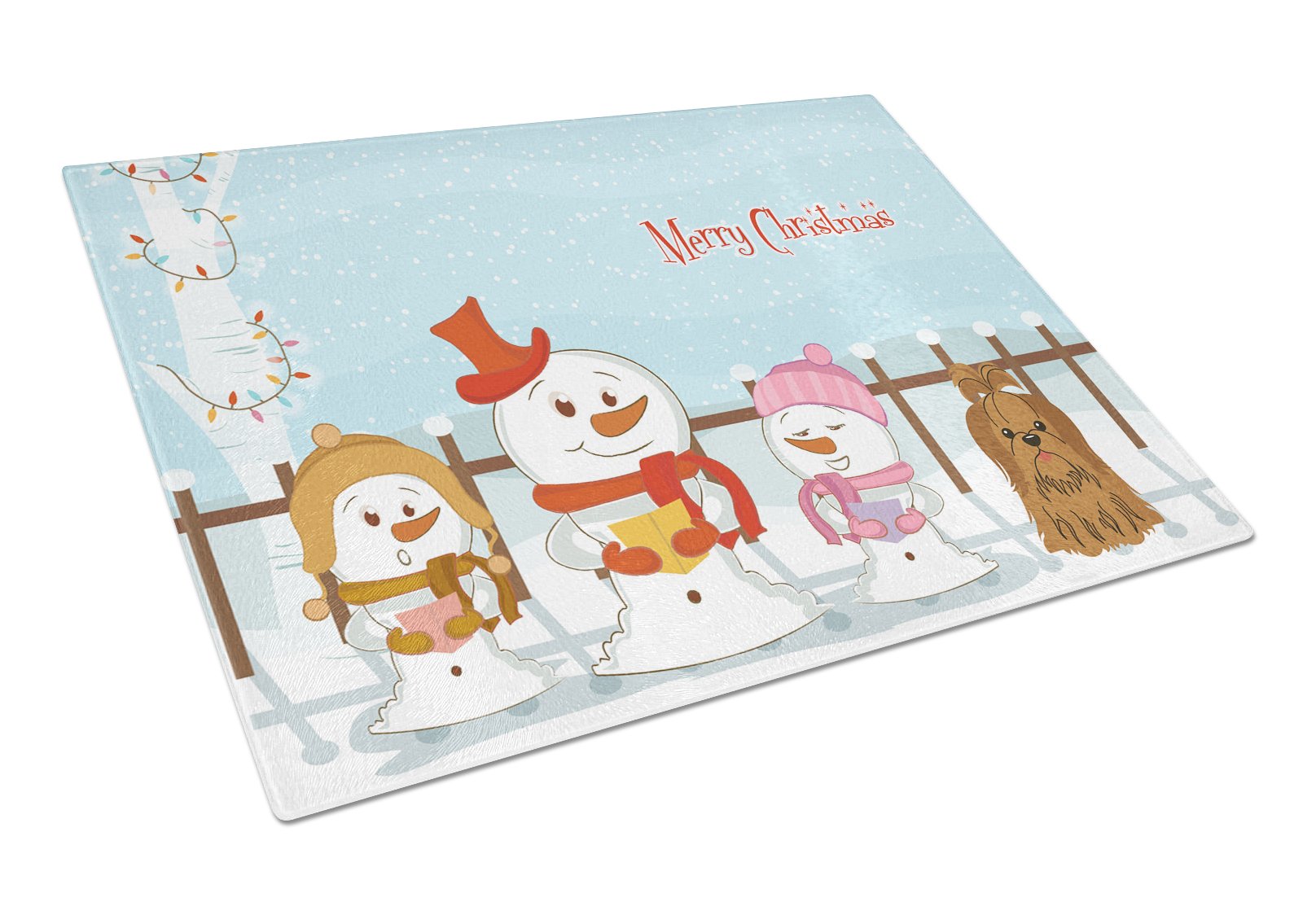 Merry Christmas Carolers Shih Tzu Chocolate Cutting Board Tempered Glass Kitchen Cutting Surface, Heat Resistant Chopping, Non-Slip Feet, Food Prep & Serving