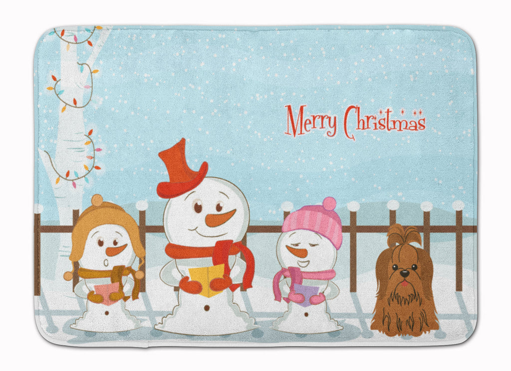 Merry Christmas Carolers Shih Tzu Chocolate Memory Foam Kitchen Mat Machine Washable Anti-Fatigue Cushion Comfort Bath or Kitchen Rug