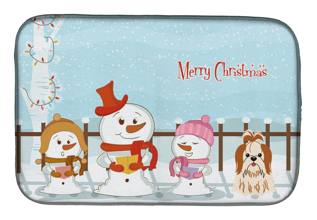 Merry Christmas Carolers Shih Tzu Red White Dish Drying Mat Absorbent Dish Drying Mat Pad for Kitchen Counter Dish Drainer Mat for Countertop, 14 x 21", Multicolor