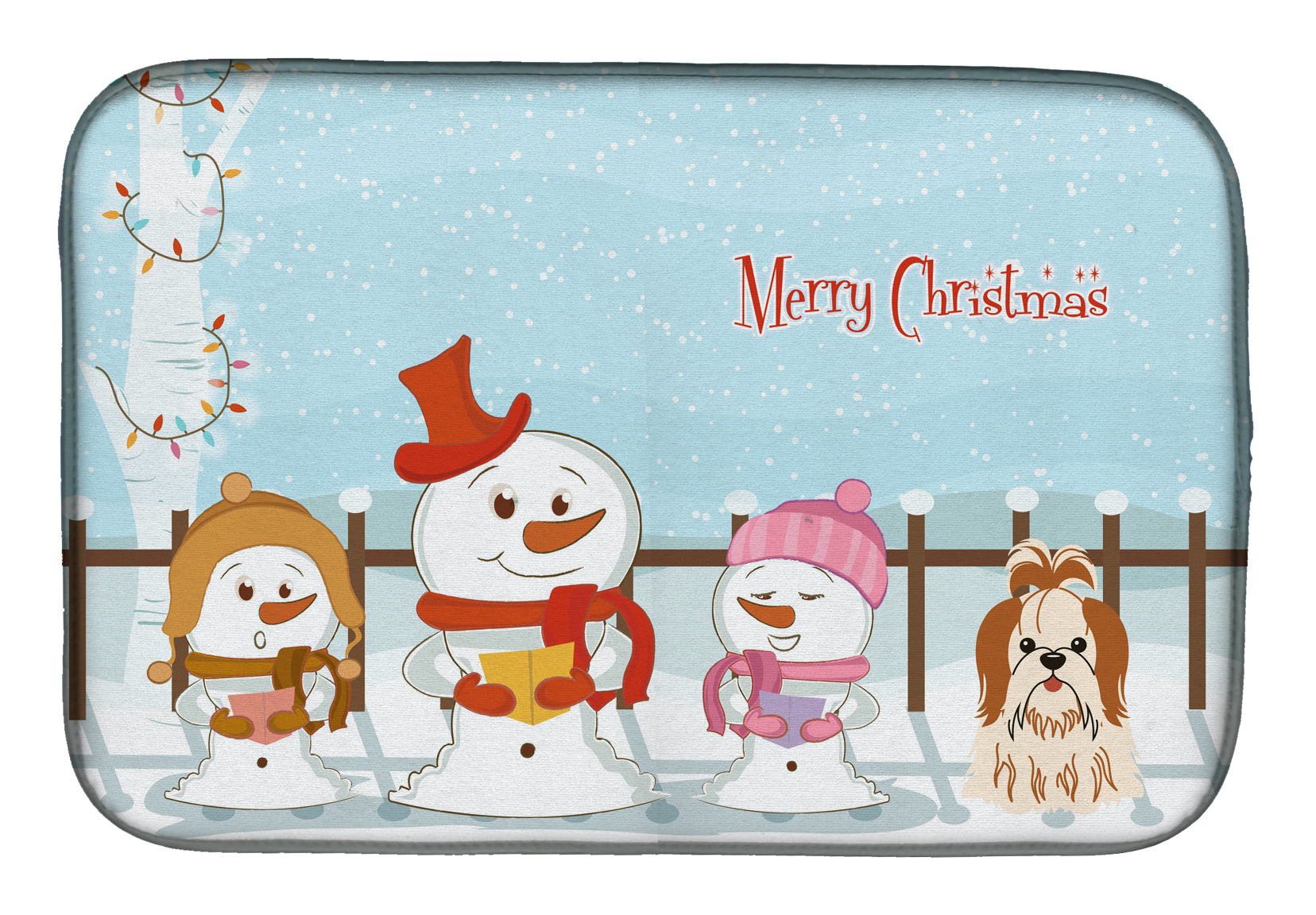 Merry Christmas Carolers Shih Tzu Red White Dish Drying Mat Absorbent Dish Drying Mat Pad for Kitchen Counter Dish Drainer Mat for Countertop, 14 x 21", Multicolor