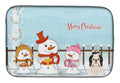 Merry Christmas Carolers Shih Tzu Black White Dish Drying Mat Absorbent Dish Drying Mat Pad for Kitchen Counter Dish Drainer Mat for Countertop, 14 x 21", Multicolor