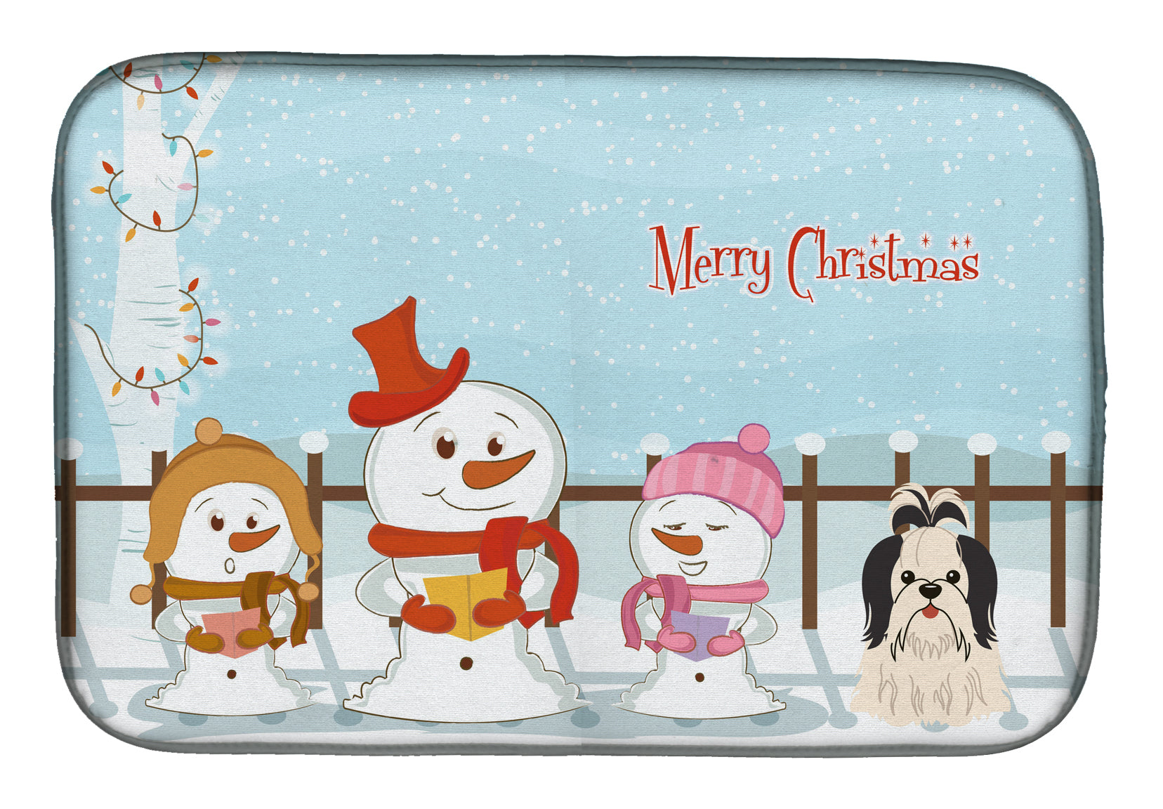 Merry Christmas Carolers Shih Tzu Black White Dish Drying Mat Absorbent Dish Drying Mat Pad for Kitchen Counter Dish Drainer Mat for Countertop, 14 x 21", Multicolor